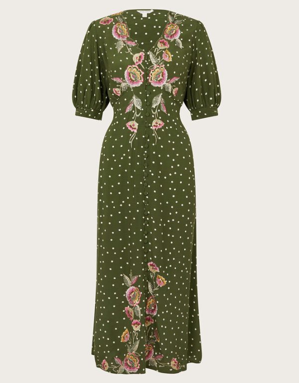 Monsoon Myla Embroidered Tea Dress Green - Image 6