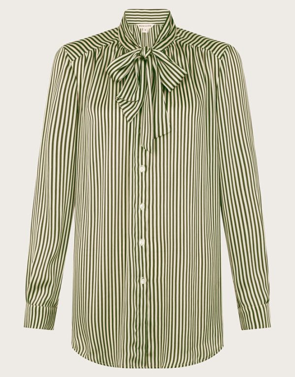 Monsoon Sasha Stripe Satin Blouse Green - Image 5