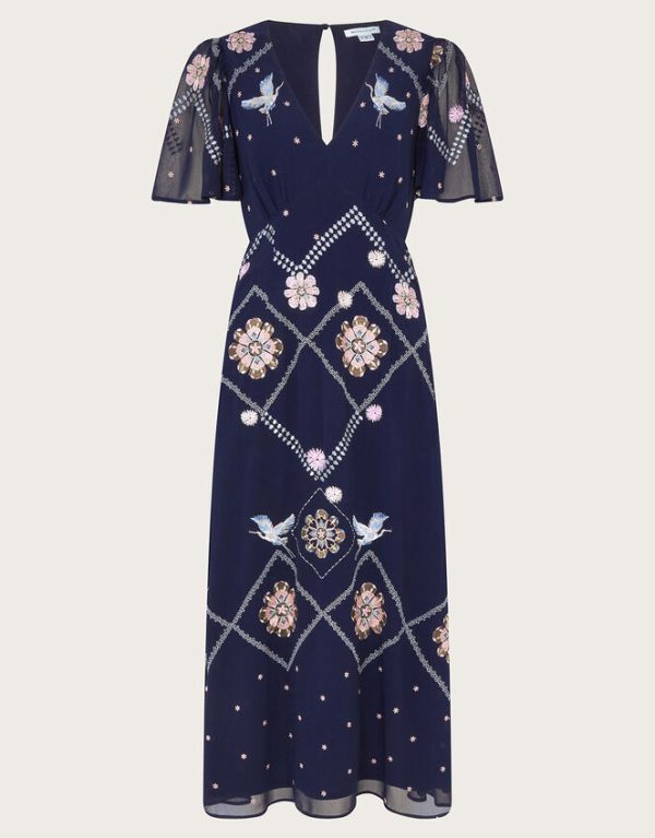 Monsoon Neela Embroidered Tea Dress Blue - Image 5