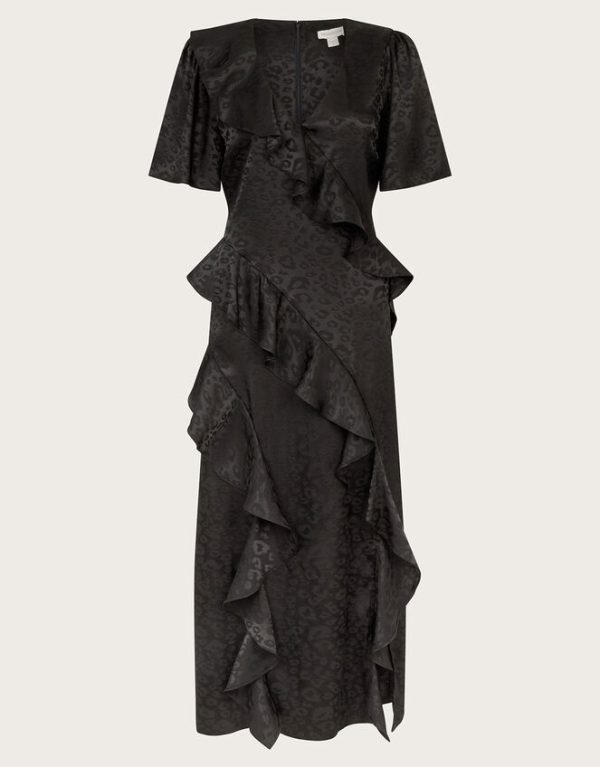 Monsoon Luna Satin Ruffle Dress Black - Image 5