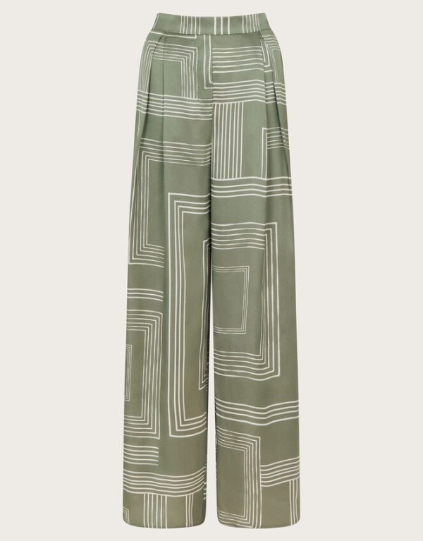 Monsoon Anica Print Wide Leg Trousers Green - Image 6