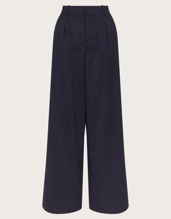 Monsoon Paige Pinstripe Wide Leg Trousers Blue - Image 6