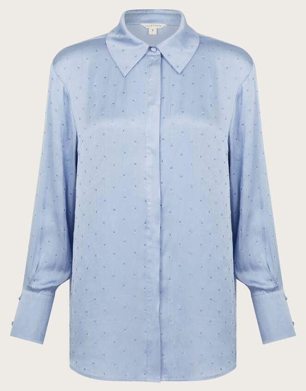 Monsoon Holly Relaxed Satin Shirt Blue - Image 5