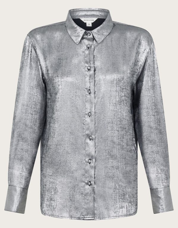 Monsoon Mia Metallic Shirt Silver - Image 5