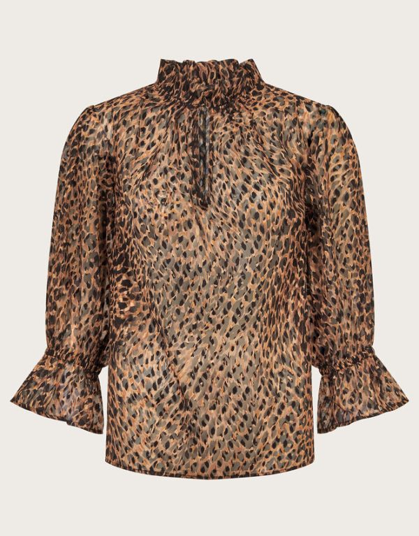 Monsoon Liza Leopard Print Blouse Brown - Image 6