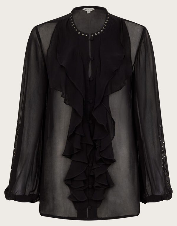 Monsoon Saskia Stud Ruffle Blouse Black - Image 5