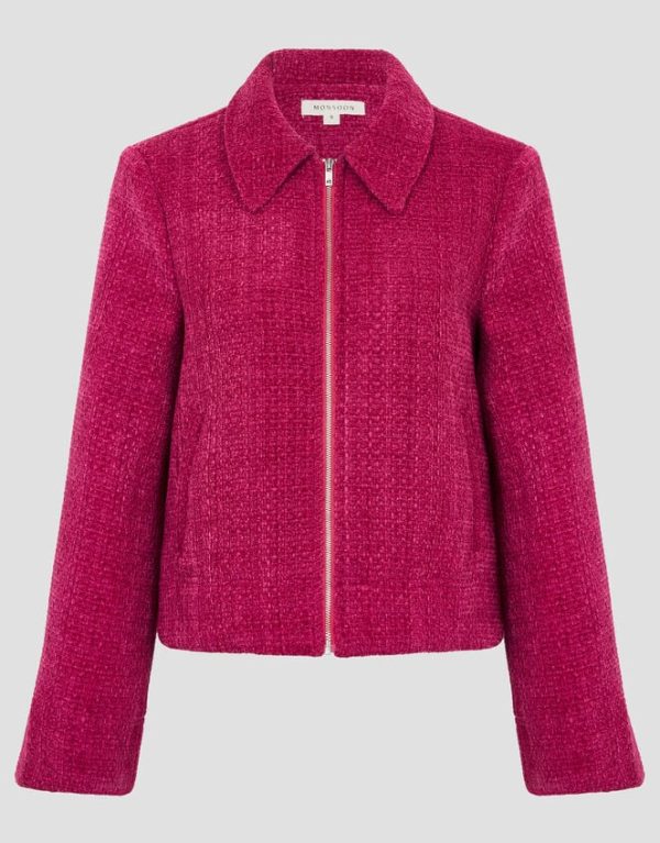 Monsoon Teagan Tweed Crop Jacket Pink - Image 5