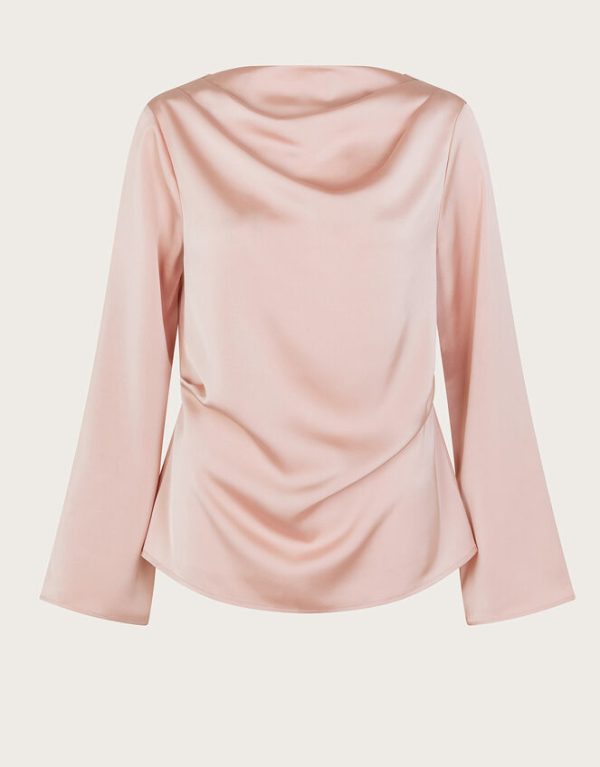 Monsoon Clarissa Long Sleeve Cowl Satin Top Pink - Image 6