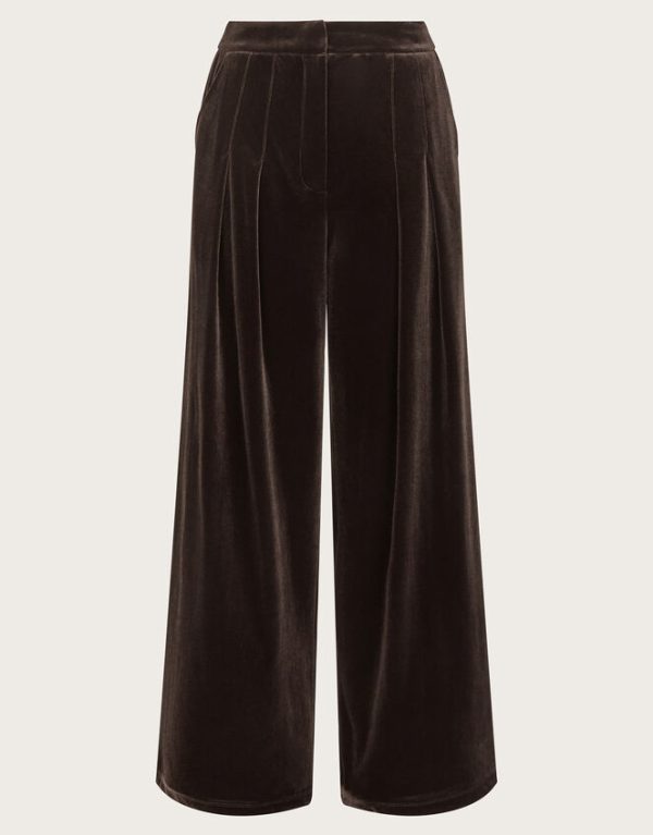 Monsoon Valery Wide Leg Velvet Trousers Brown - Image 6