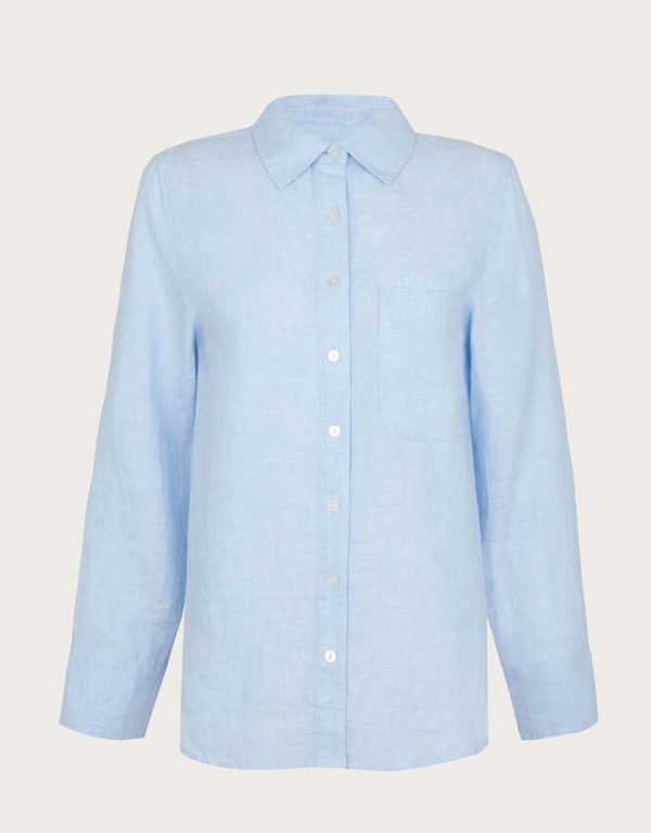 Monsoon Charlie Longline Linen Shirt Blue - Image 5