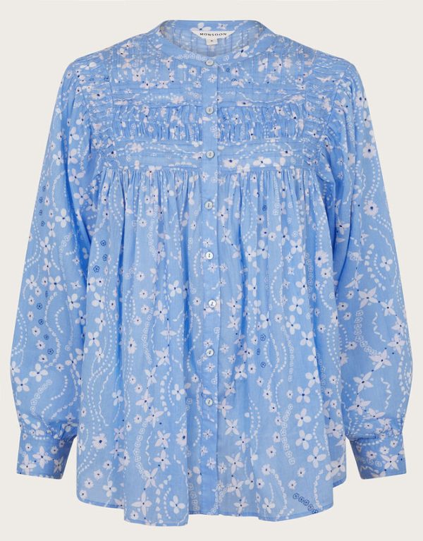 Monsoon Dahlia Print Oversized Shirt Blue - Image 5