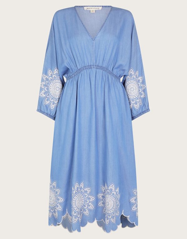 Monsoon Tabitha Embroidered Denim Dress Blue - Image 5