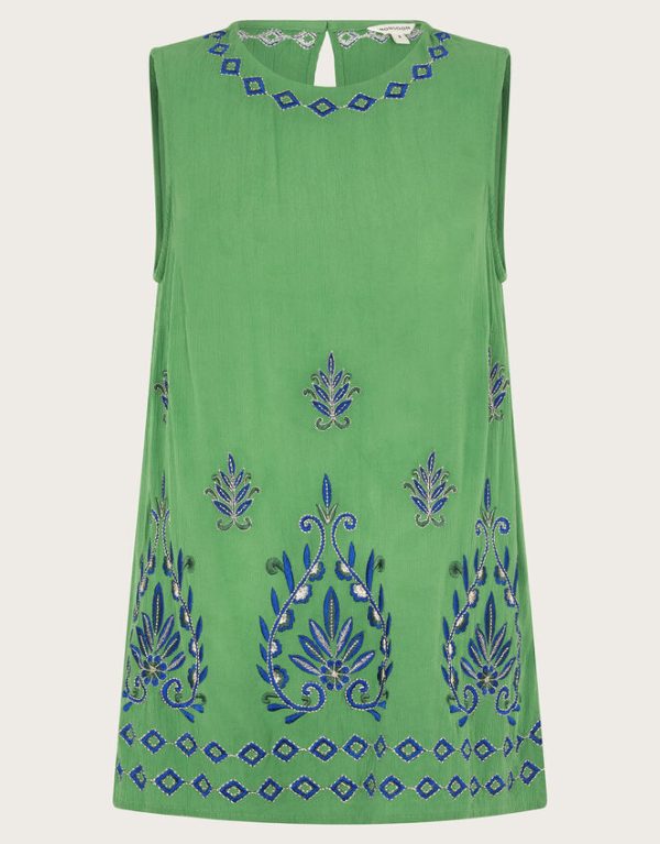 Monsoon Saffron Embroidered Tank Top Green - Image 6