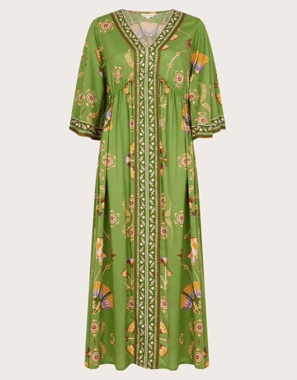 Monsoon Mollie Printed Midi Dress Green - Image 6