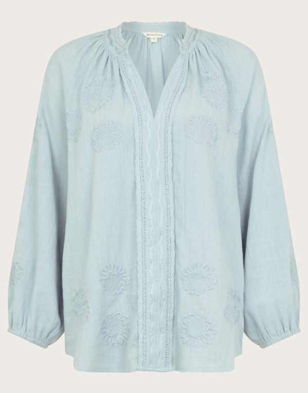 Monsoon Tanvi Embroidered Long Sleeve Blouse Blue - Image 5