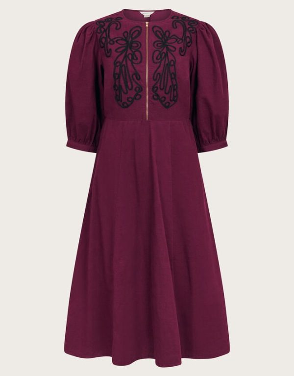 Monsoon Kaia Embroidered Corduroy Midi Dress Red - Image 6