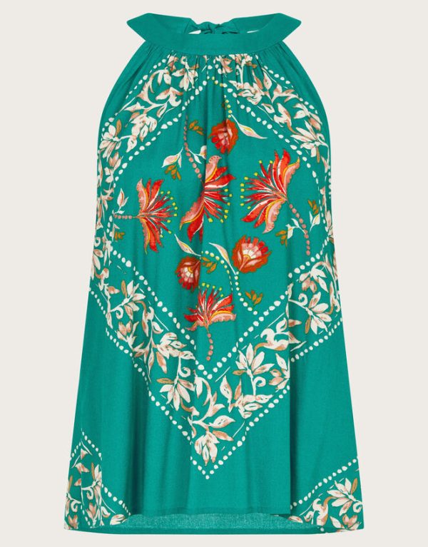 Monsoon Mila Scarf Print Halter Top Teal - Image 6