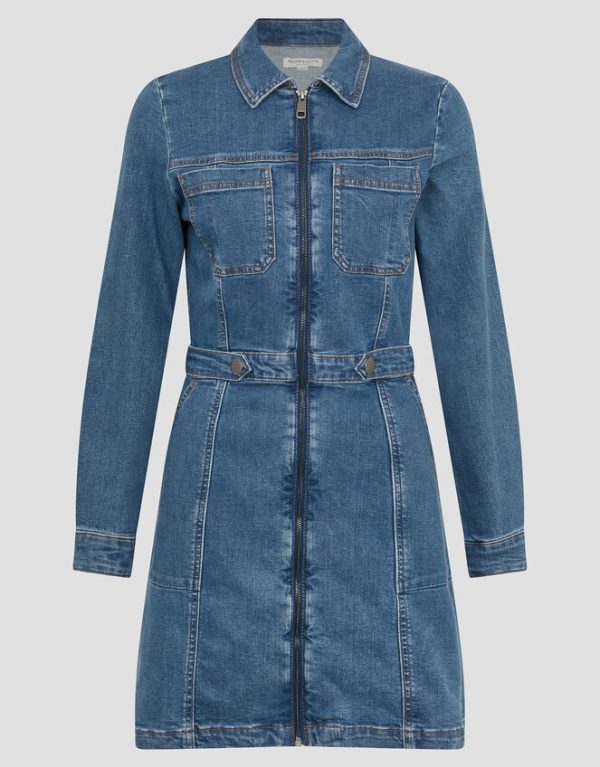 Monsoon Margo Long Sleeve Denim Mini Dress Blue - Image 5