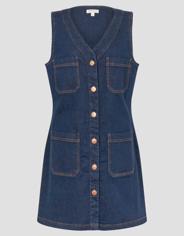 Monsoon Pia Denim Pinafore Mini Dress Blue - Image 6