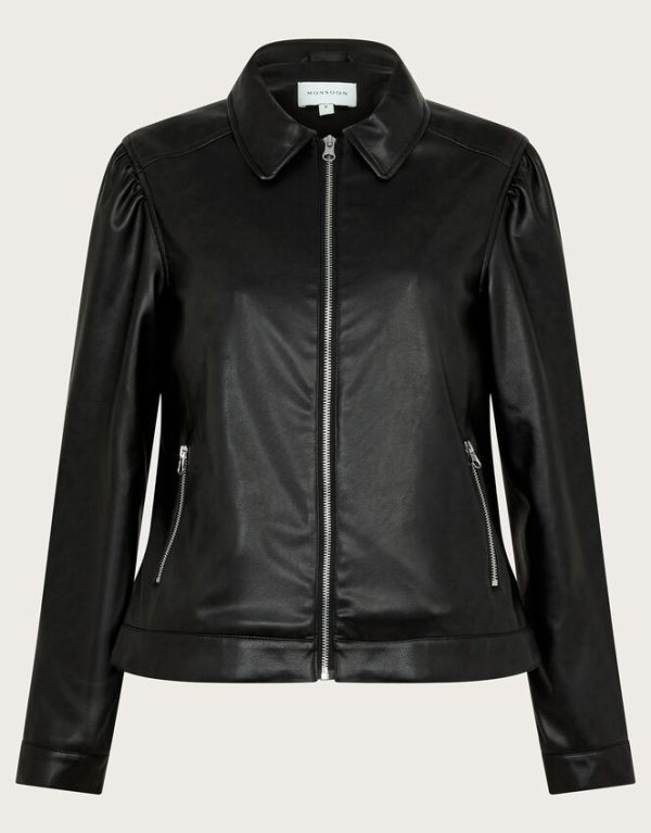 Monsoon Bella Faux Leather Bomber JacketBlack - Image 5