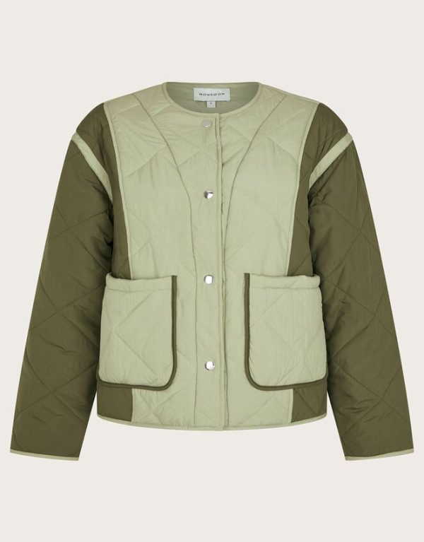 Monsoon Lulu Two-Tone Quilted Jacket Green - Image 6