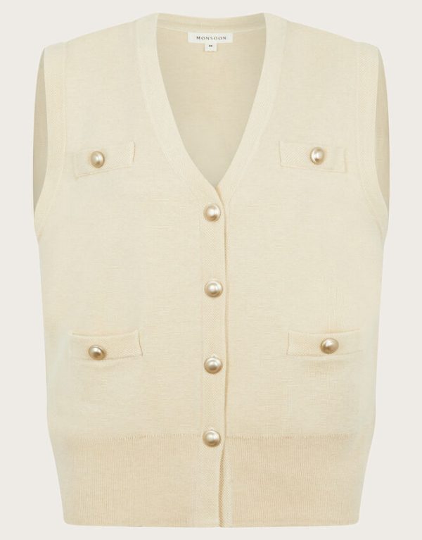 Monsoon Sky Sleeveless Cardigan Ivory - Image 6