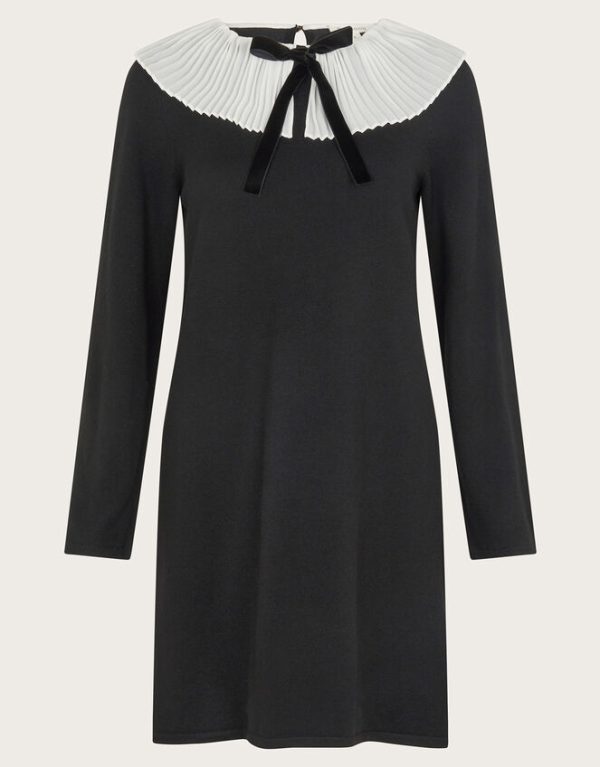 Monsoon Cree Pleated Collar Bow Dress Black - Image 6