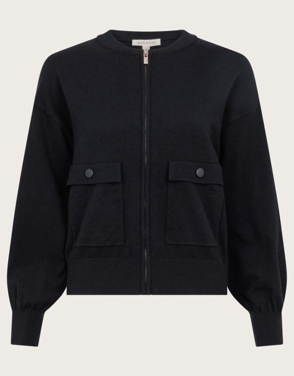 Monsoon Nora Knit Bomber Jacket Black - Image 5