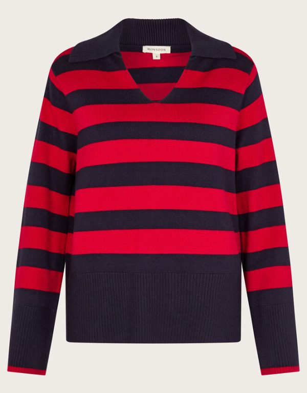 Monsoon Shay Stripe Collared Jumper Red - Image 5