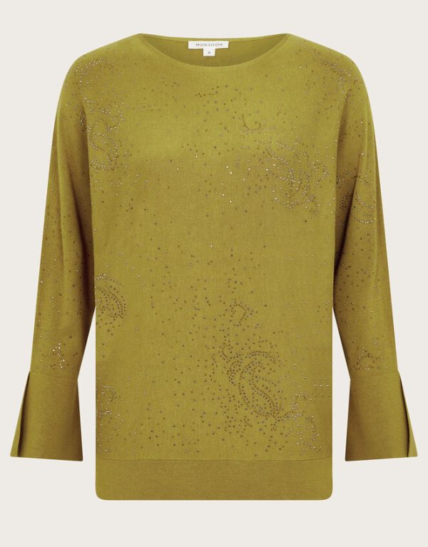 Monsoon Hope Sparkle Stud Raglan Jumper Green - Image 5