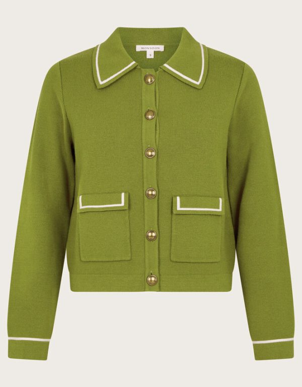 Monsoon Nicki Collar Knit Jacket Green - Image 6