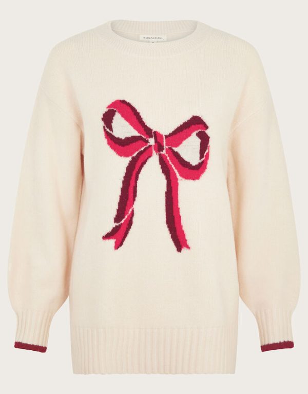 Monsoon Lou Intarsia Bow Jumper Ivory - Image 5