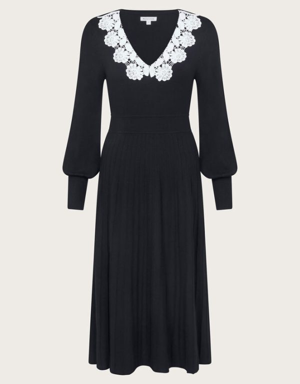 Monsoon Lola Lace Knit Midi Dress Black - Image 5