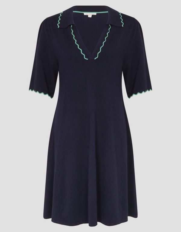 Monsoon Cole Scallop Collar Knit Mini Dress Blue - Image 5