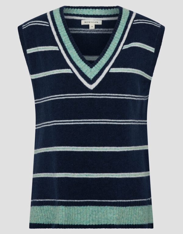 Monsoon Shauna Stripe V-Neck Sweater Vest Blue - Image 5