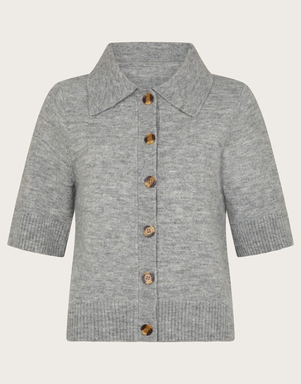 Monsoon Cindy Short Sleeve Collar Cardigan Grey - Image 5