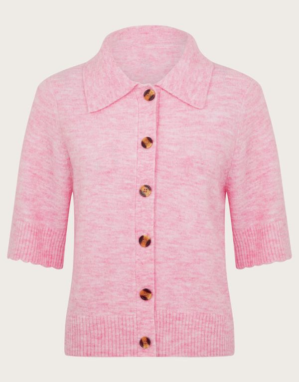 Monsoon Cindy Short Sleeve Collar Cardigan Pink - Image 6