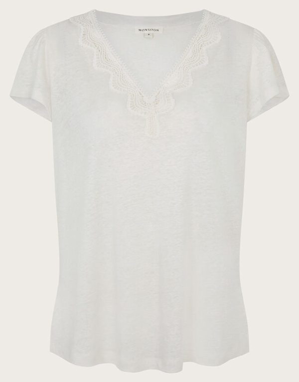 Monsoon Lisa Lace Linen T-Shirt Ivory - Image 5