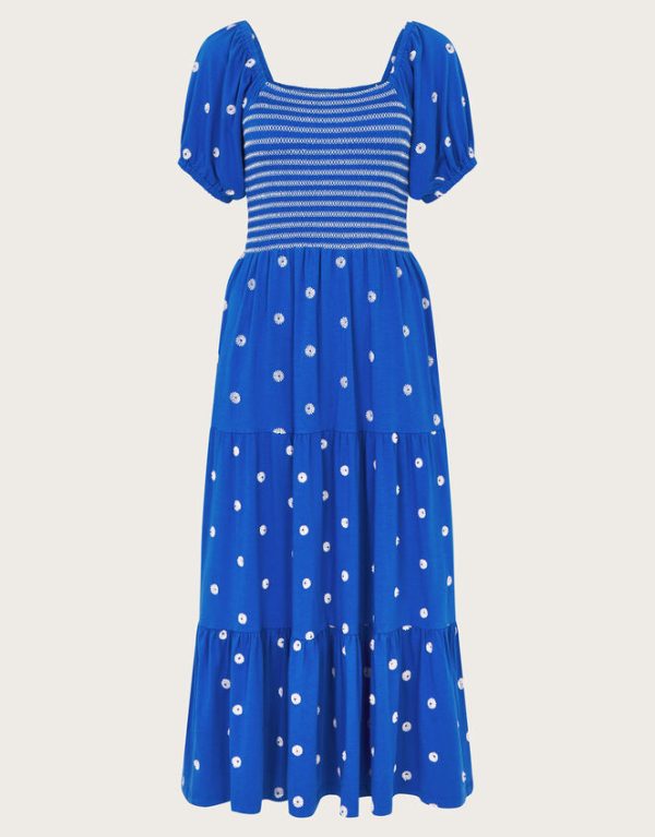 Monsoon Susie Shirred Embroidered Midi Dress Blue - Image 6