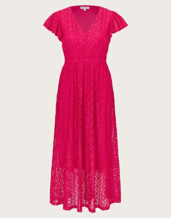 Monsoon Lo Lace Jersey Ruffle Dress Pink - Image 6