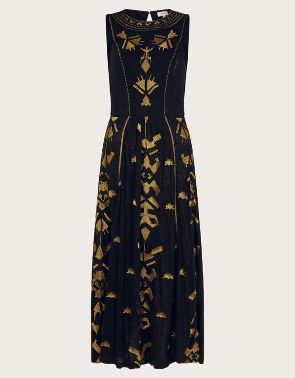 Monsoon Mimi Metallic Embroidered Midi Dress Black - Image 5