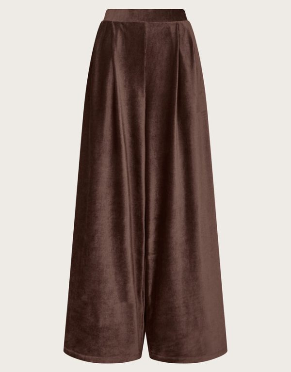 Monsoon Shay Rib Velour Wide Leg Trousers Brown - Image 5