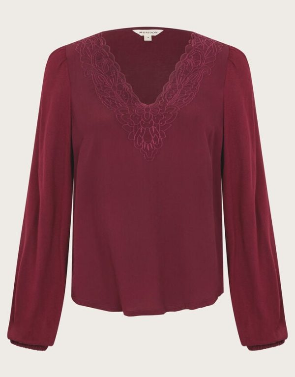 Monsoon Lisa Lace Trim Top Red - Image 6