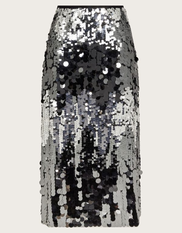 Monsoon Sia Sequin Midi Skirt Silver - Image 6