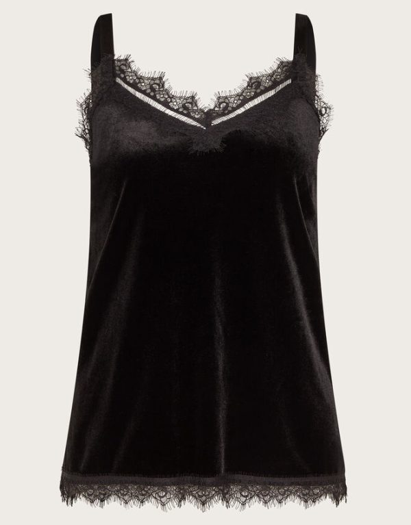 Monsoon Verity Lacy Velvet Cami Top Black - Image 6