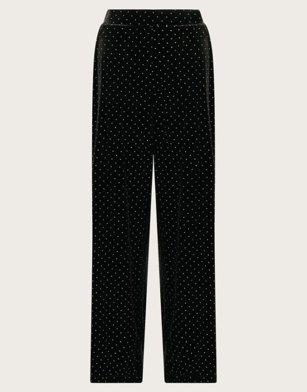 Monsoon Nala Spot Velvet Wide Leg Trousers Black - Image 5