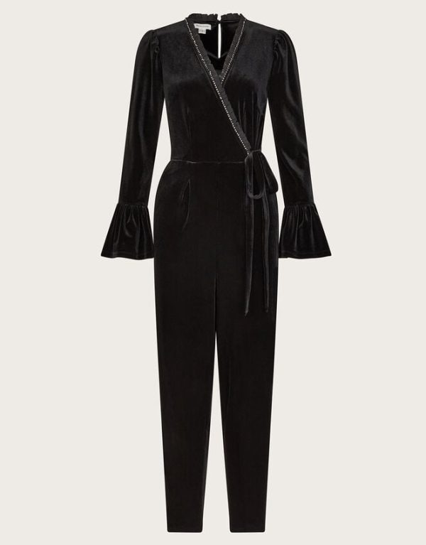 Monsoon Tara Trim Velvet Jumpsuit Black - Image 5