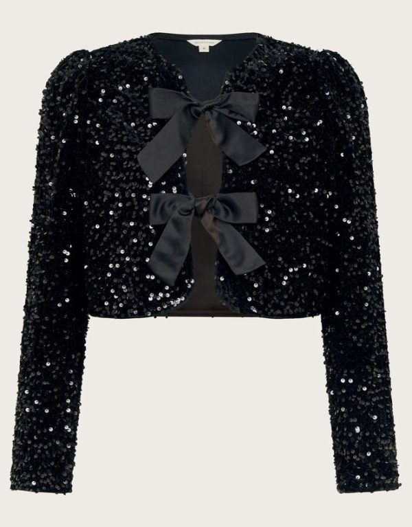 Monsoon Belinda Bow Sequin Jacket Black - Image 5