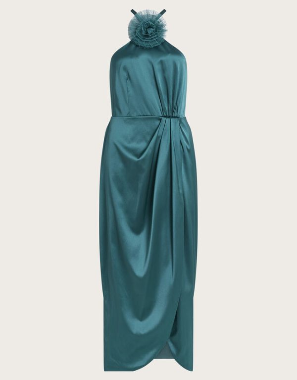 Monsoon Sabrina Corsage Halterneck Dress Teal - Image 5