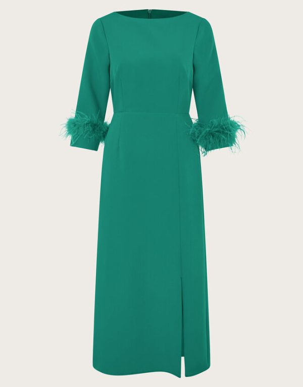 Monsoon Gwen Feather Cuff Midi Dress Green - Image 6